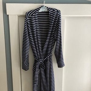 LL Bean Sweatshirt robe, navy and white stripe